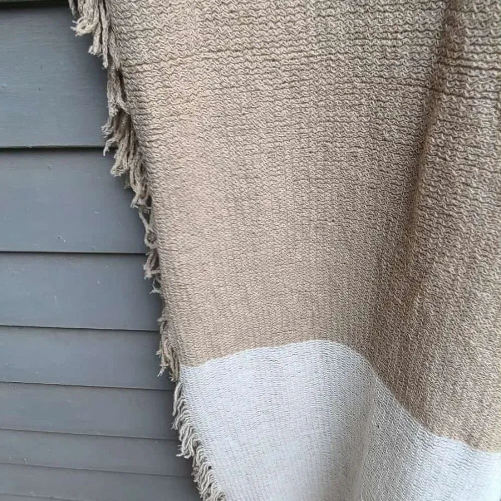 Mark & Graham Williams Sonoma Taupe Gray Acrylic Knit Throw Scarf w fringe